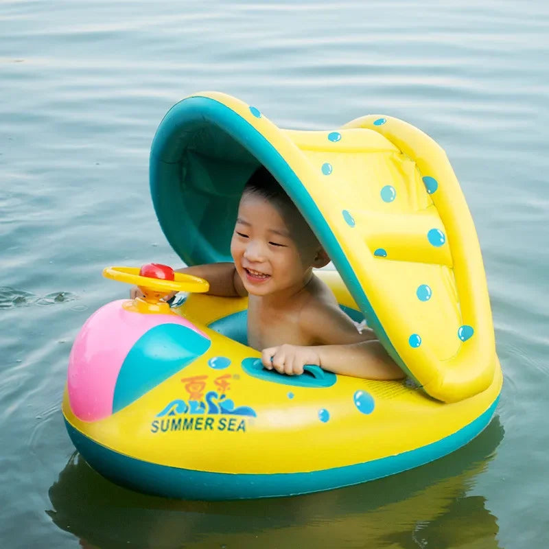 Inflatable Baby Toys Swim Ring Floating Seat Outdoor Swimming Pool Sun Shade Toddler Swim Circle Beach Water Toys for Children