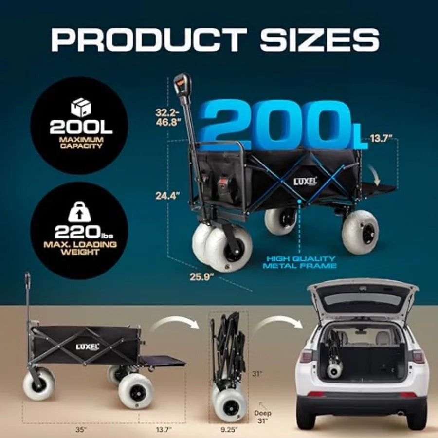 Electric Foldable Beach Wagon — Heavy-Duty Steel Frame, 300 lb Capacity