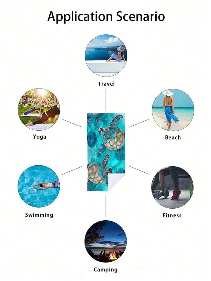 Sea Turtle Watercolor Beach Towel – Quick-Dry Microfiber | Beach, Pool &amp; Travel