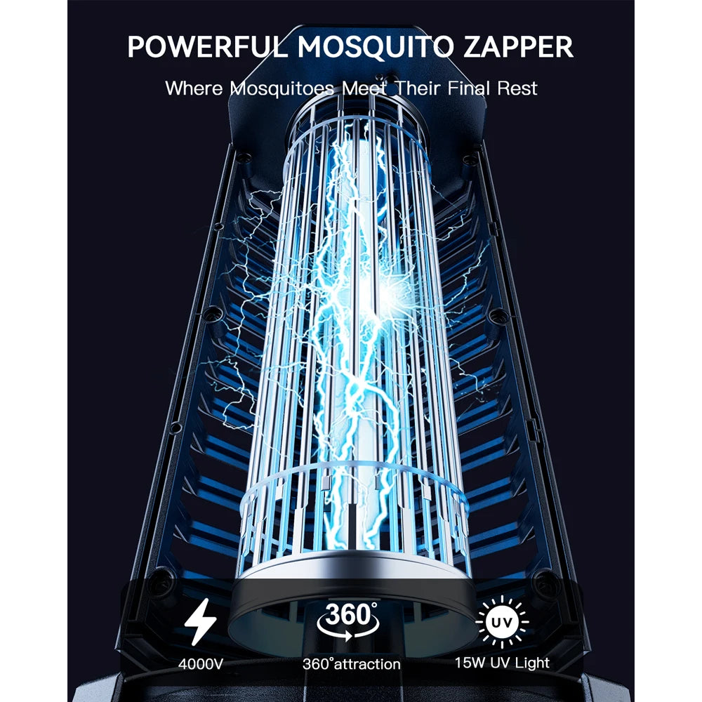 Bug Zapper Outdoor 4000V Powerful Electric Mosquito Zapper 15w Fly Trap Outdoor, IPX4 Fly Zapper for Indoor Yard Backyard Patio