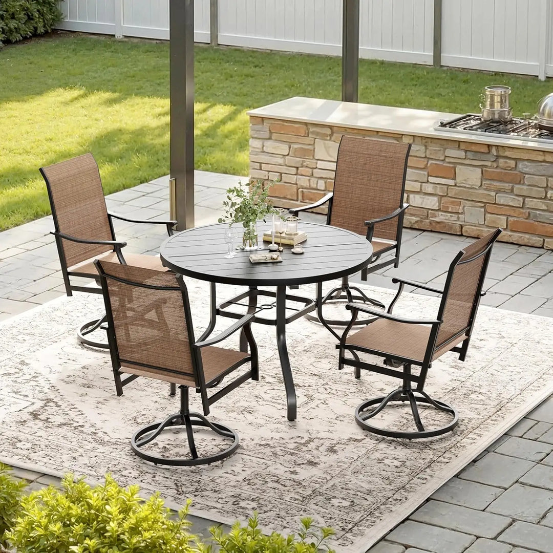 Patio Dining Set for 4, 5-Piece Round Outdoor Set with 4 Swivel Chairs &amp; 41" Table, 1.57" Umbrella Hole, for Poolside, Backyard