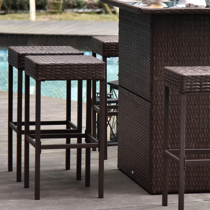 5 件套 Outdoor Rattan Pe Wicker Bar Set Bistro Patio Furniture Table Stool