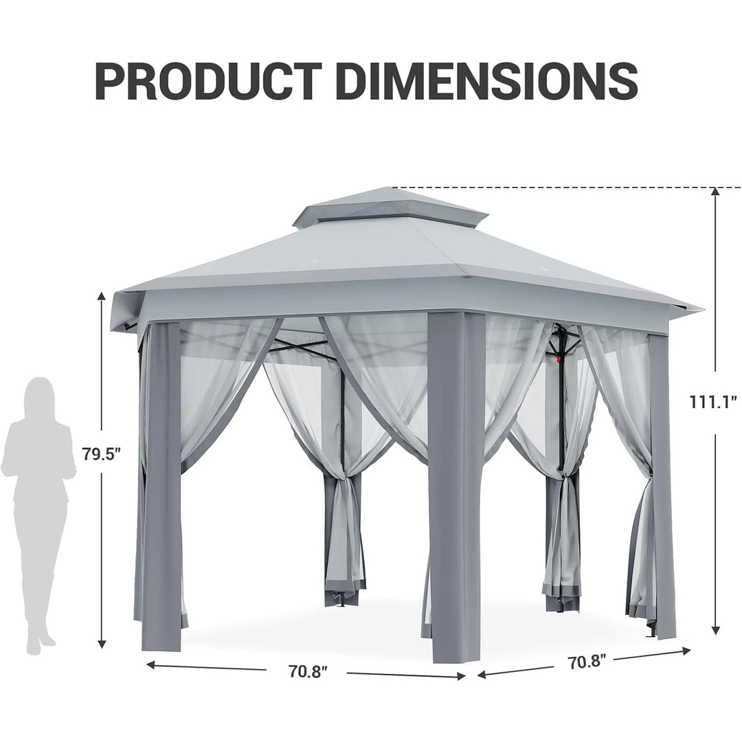 79.5" Foldable Gazebo Tent, Outdoor Canopy Tent With Mosquito Netting, Double-Layer Pop Up Canopy For Backyard &amp; Patio Furniture