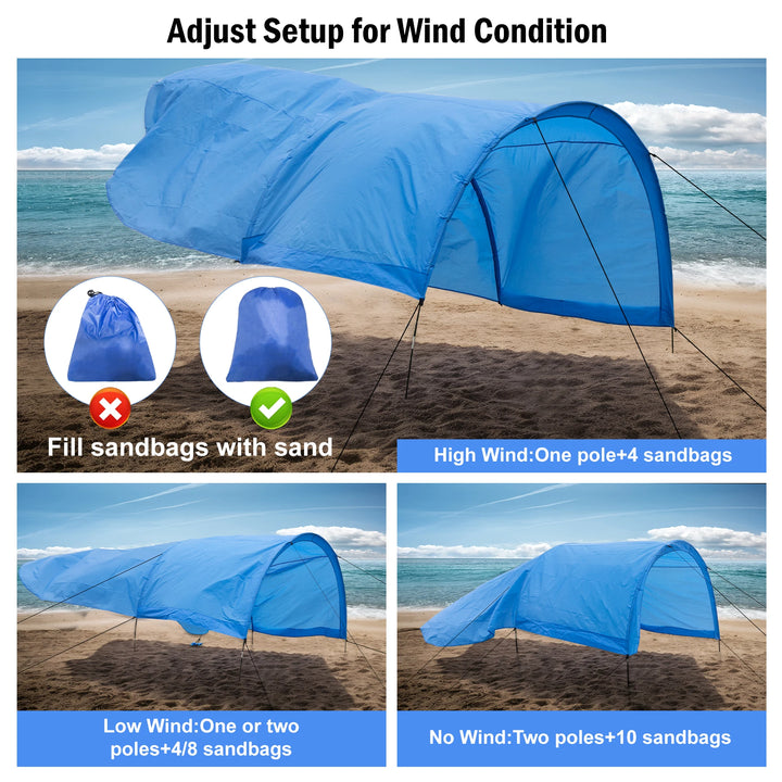 WESTTUNE Beach Shade Canopy | Wind-Powered, UPF 50+, 200 Sq Ft for Groups of 4-8