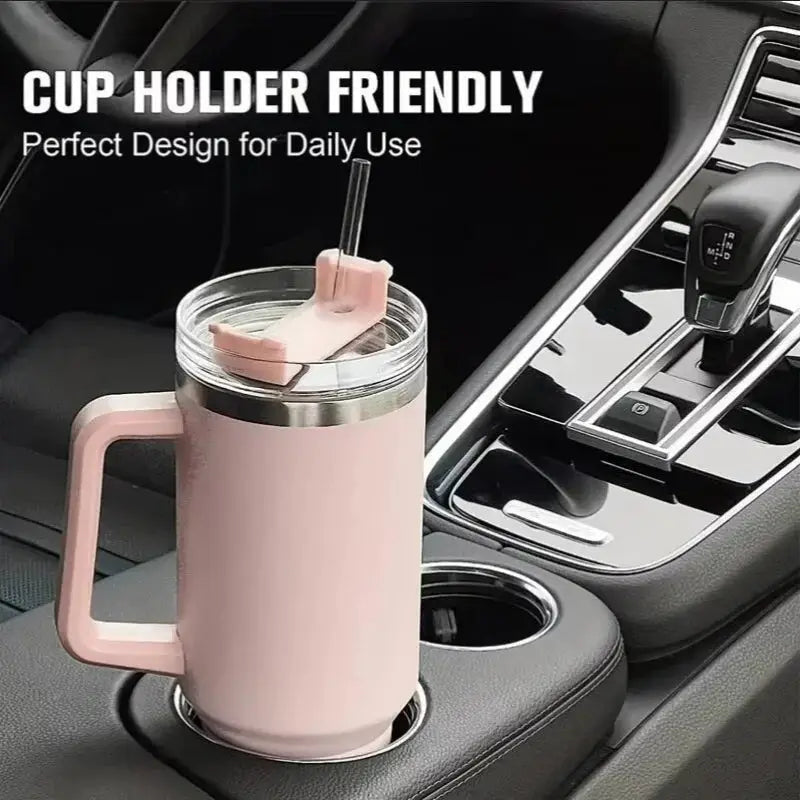 40oz Insulated Tumbler with Handle &amp; Straw, 1200ML Travel Coffee Cup-1