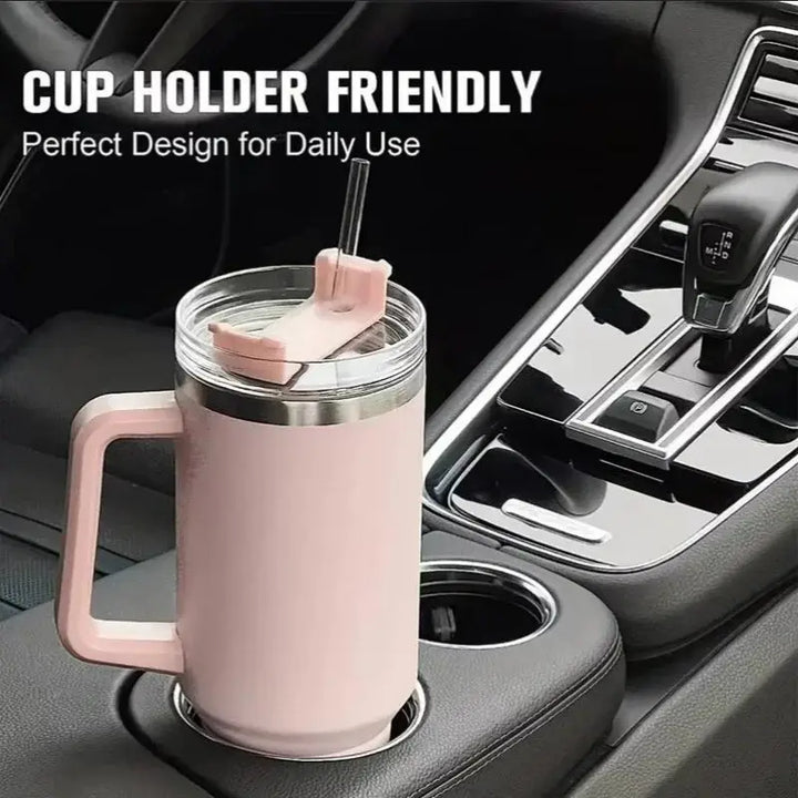 40oz Insulated Tumbler with Handle &amp; Straw, 1200ML Travel Coffee Cup-1