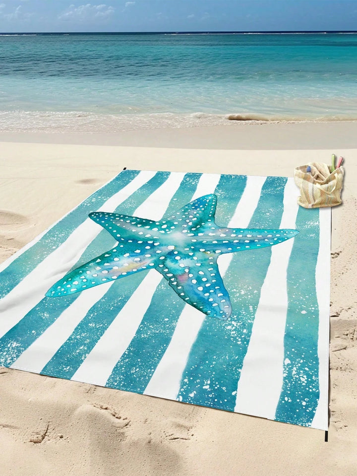 Quick-Dry Beach Towel – Blue Starfish Stripe