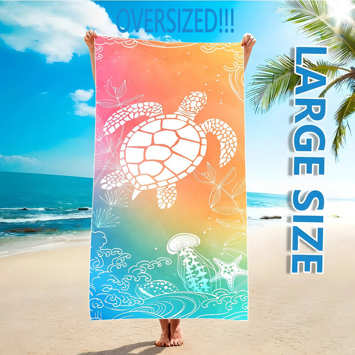 Sea Stars &amp; Turtles Microfiber Beach Towel — Oversized | 31" x 63"