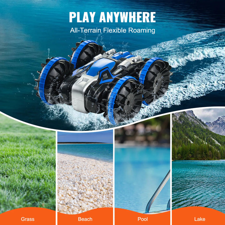 SucceBuy Amphibious RC Car Boat — 2.4GHz Remote Control Stunt Car for Water &amp; Land | Blue or Yellow