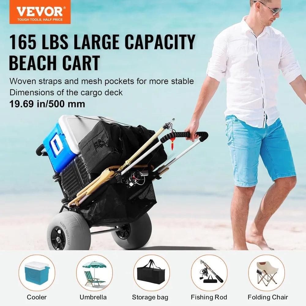 Beach Cart, 12" Sand Wheels, 165 LBS Capacity