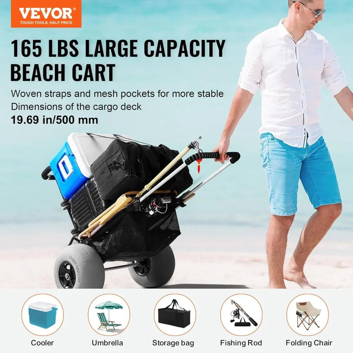 Beach Cart, 12" Sand Wheels, 165 LBS Capacity
