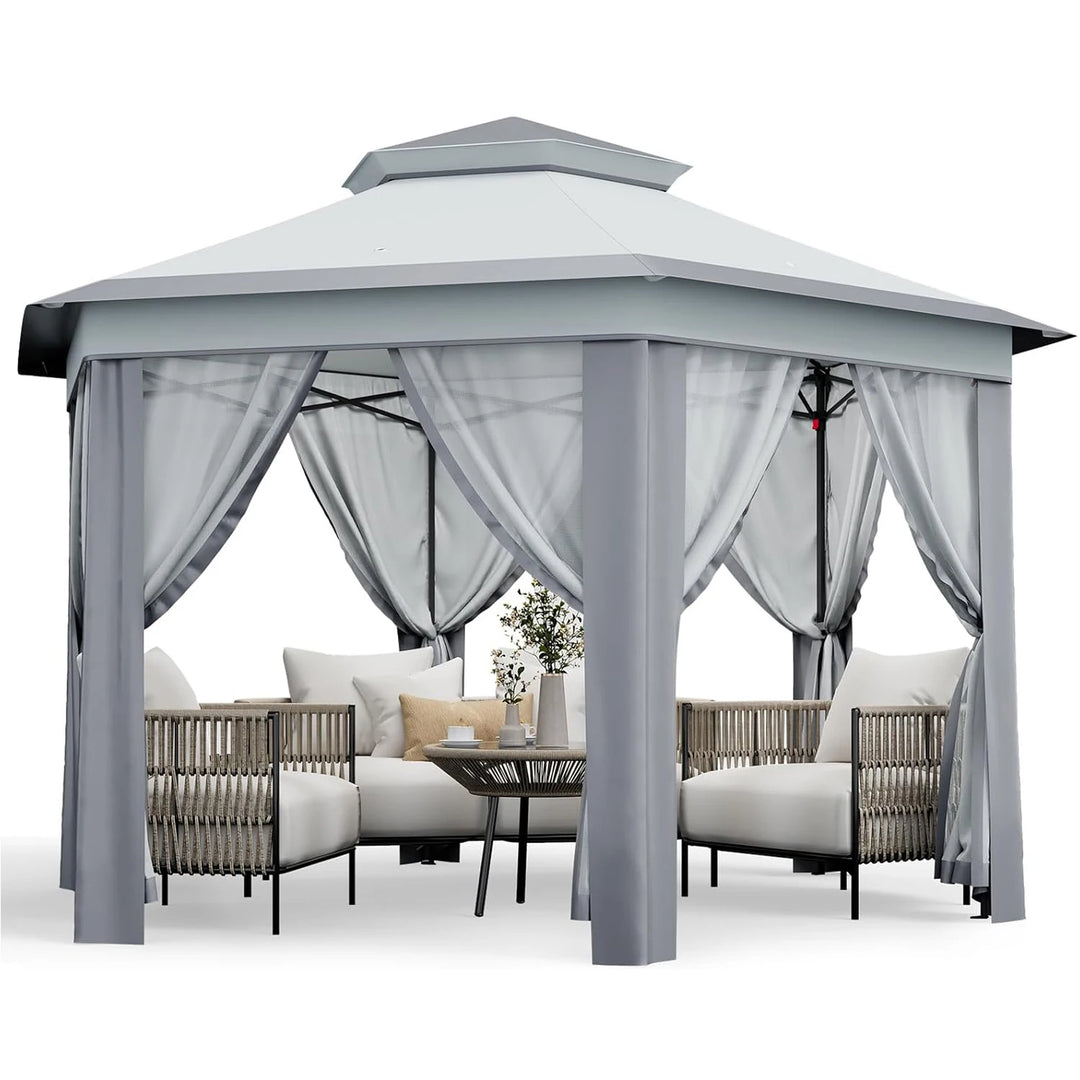 79.5" Foldable Gazebo Tent, Outdoor Canopy Tent With Mosquito Netting, Double-Layer Pop Up Canopy For Backyard &amp; Patio Furniture