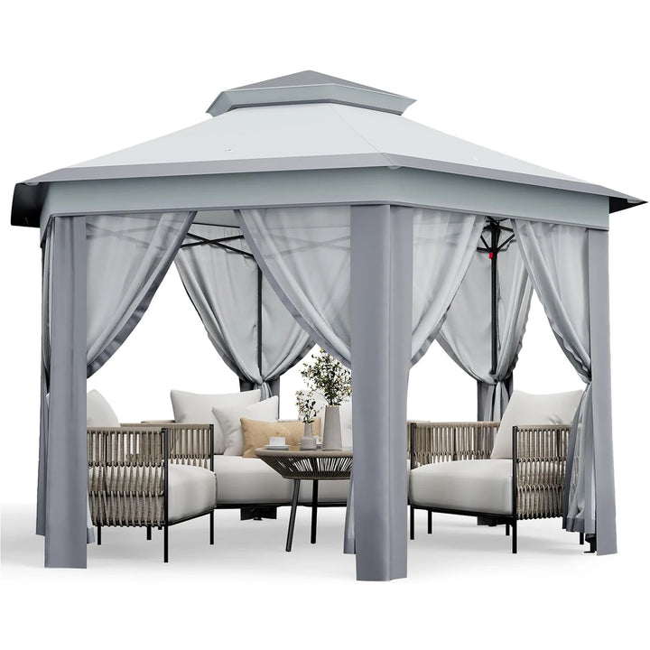 79.5" Foldable Gazebo Tent, Outdoor Canopy Tent With Mosquito Netting, Double-Layer Pop Up Canopy For Backyard &amp; Patio Furniture