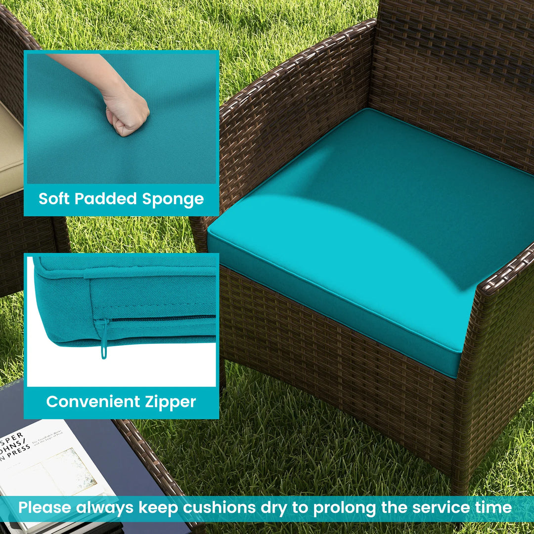 8 PCS Patio Furniture Set with Washable Cushions and Tempered Glass Coffee Table Turquoise