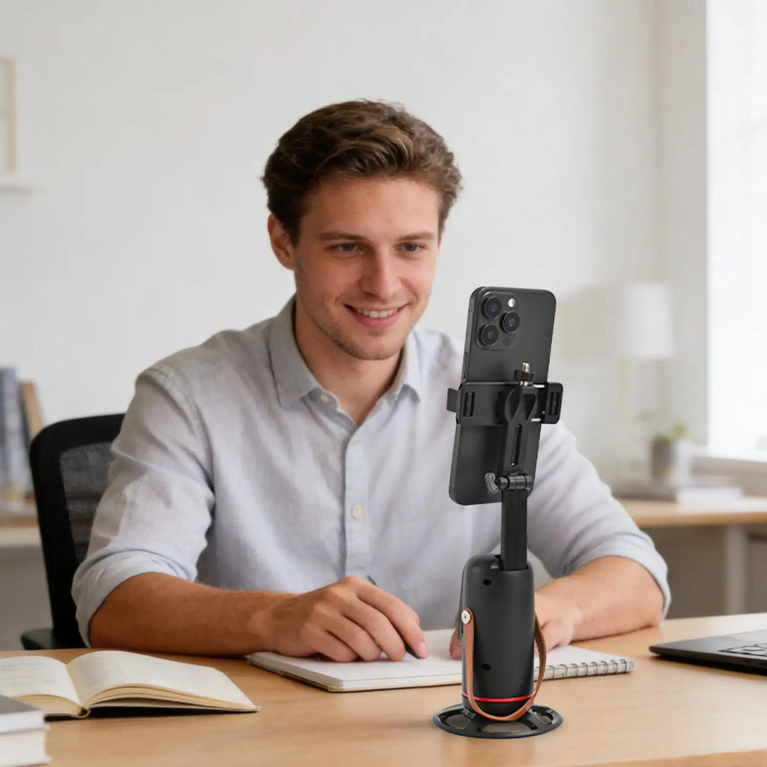 360° Auto Face Tracking Tripod – Hands-Free Phone Holder for Live Streaming &amp; Video Recording