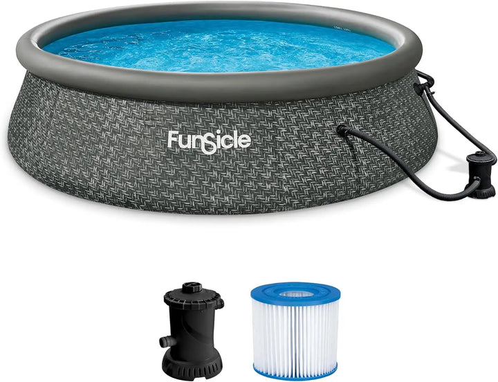 12ft x 36in Round Inflatable Above Ground Swimming Pool with Filter Pump – Easy Setup with Top Ring Design