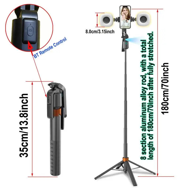360° Rotatable Selfie Stick Tripod – Smart Face Tracking with Dual Fill Lights &amp; Bluetooth Remote