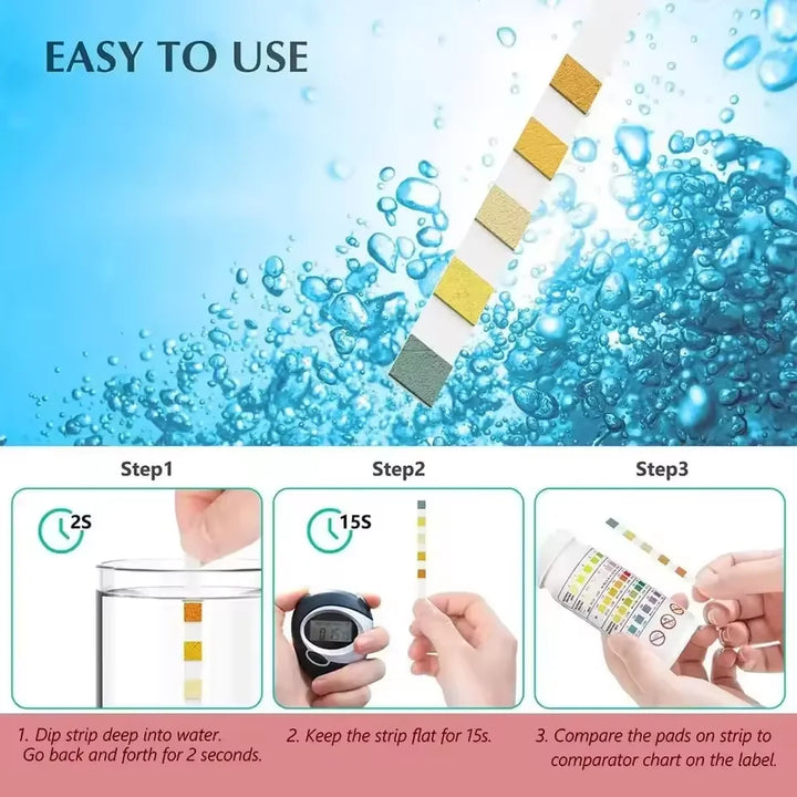 4-in-1 Pool Water Test Strips | Chlorine, pH, Alkalinity &amp; Hardness | 50 Strips