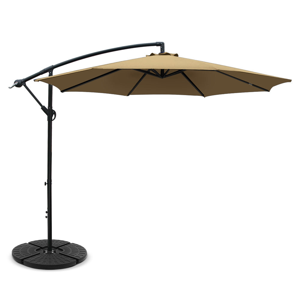NNEDSZ  3M Umbrella with 48x48cm Base Outdoor Umbrellas Cantilever Sun Beach Garden Patio Beige-0