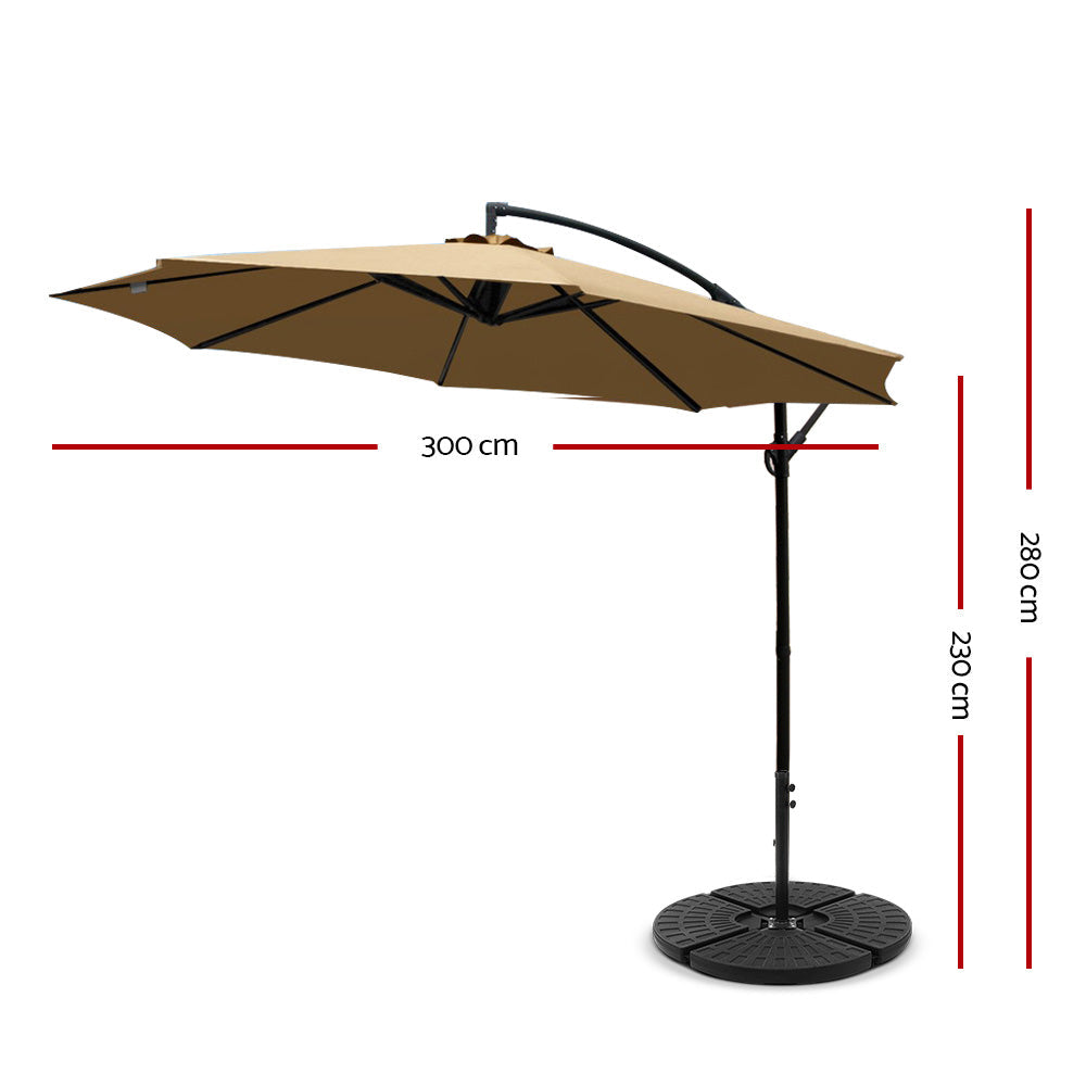 NNEDSZ  3M Umbrella with 48x48cm Base Outdoor Umbrellas Cantilever Sun Beach Garden Patio Beige-1
