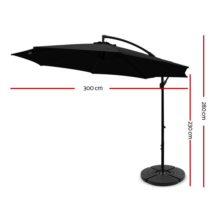 NNEDSZ 3M Umbrella with 48x48cm Base Outdoor Umbrellas Cantilever Sun Beach Garden Patio Black-1