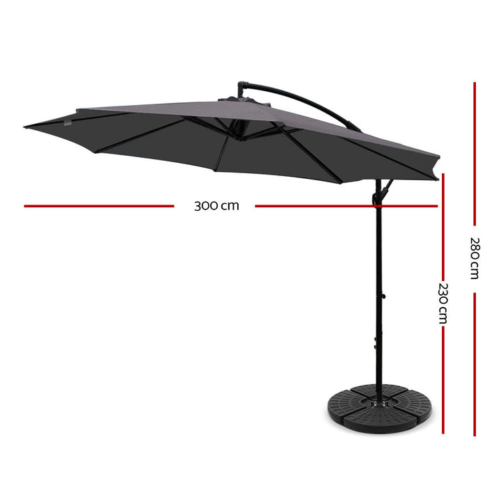 NNEDSZ 3M Umbrella with 48x48cm Base Outdoor Umbrellas Cantilever Sun Beach Garden Patio Charcoal-1