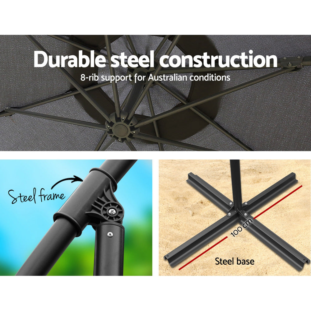 NNEDSZ 3M Umbrella with 48x48cm Base Outdoor Umbrellas Cantilever Sun Beach Garden Patio Charcoal-3