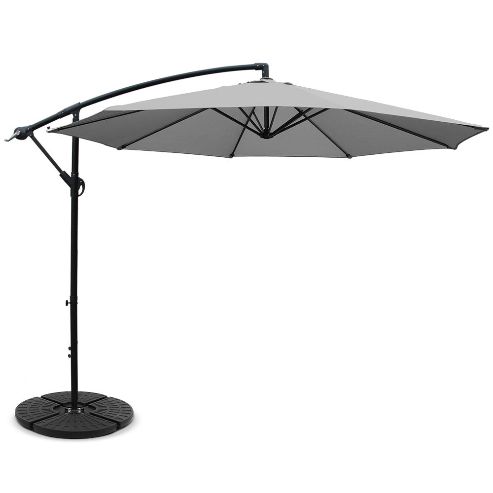NNEDSZ 3M Umbrella with 48x48cm Base Outdoor Umbrellas Cantilever Sun Beach Garden Patio Grey-0