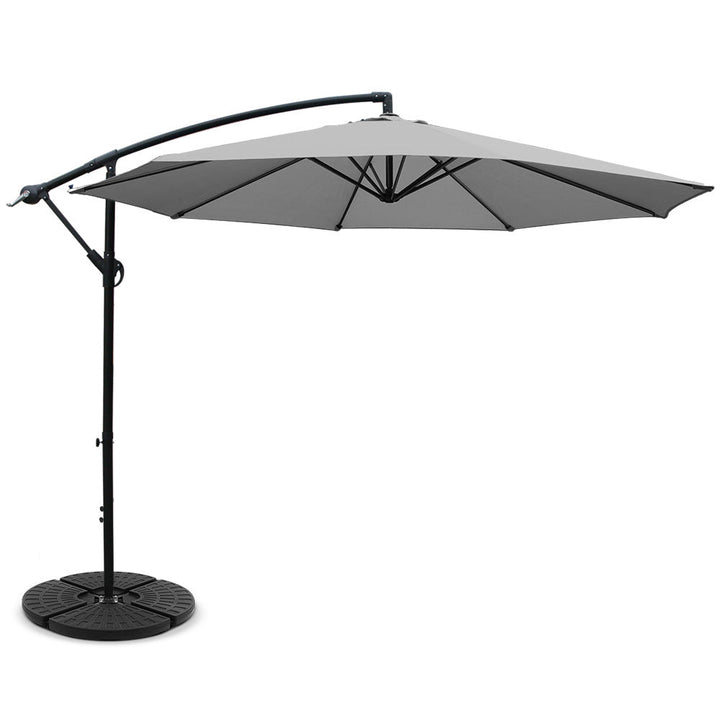 NNEDSZ 3M Umbrella with 48x48cm Base Outdoor Umbrellas Cantilever Sun Beach Garden Patio Grey-0
