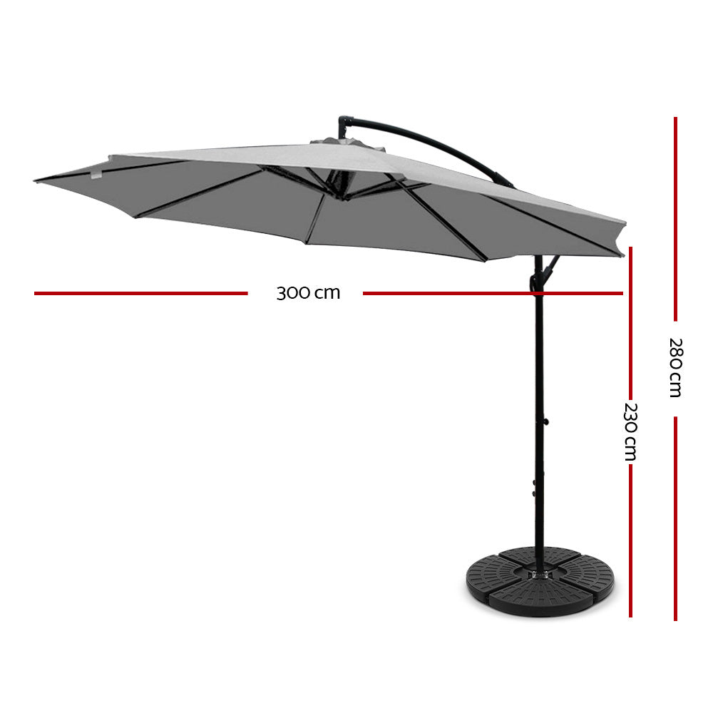 NNEDSZ 3M Umbrella with 48x48cm Base Outdoor Umbrellas Cantilever Sun Beach Garden Patio Grey-1
