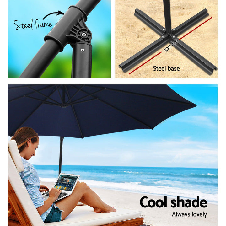 NNEDSZ 3M Umbrella with 48x48cm Base Outdoor Umbrellas Cantilever Sun Beach Garden Patio Navy-3