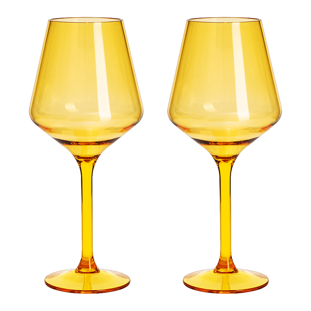 Floating Wine Glasses for Pool - Set of 2-15 OZ Shatterproof Poolside Wine Glasses, Tritan Plastic Reusable Stemware, Beach Outdoor Cocktail, Wine, Champagne, Water Glassware Spring Summer (Yellow)