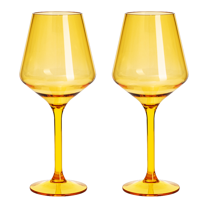 Floating Wine Glasses for Pool - Set of 2-15 OZ Shatterproof Poolside Wine Glasses, Tritan Plastic Reusable Stemware, Beach Outdoor Cocktail, Wine, Champagne, Water Glassware Spring Summer (Yellow)