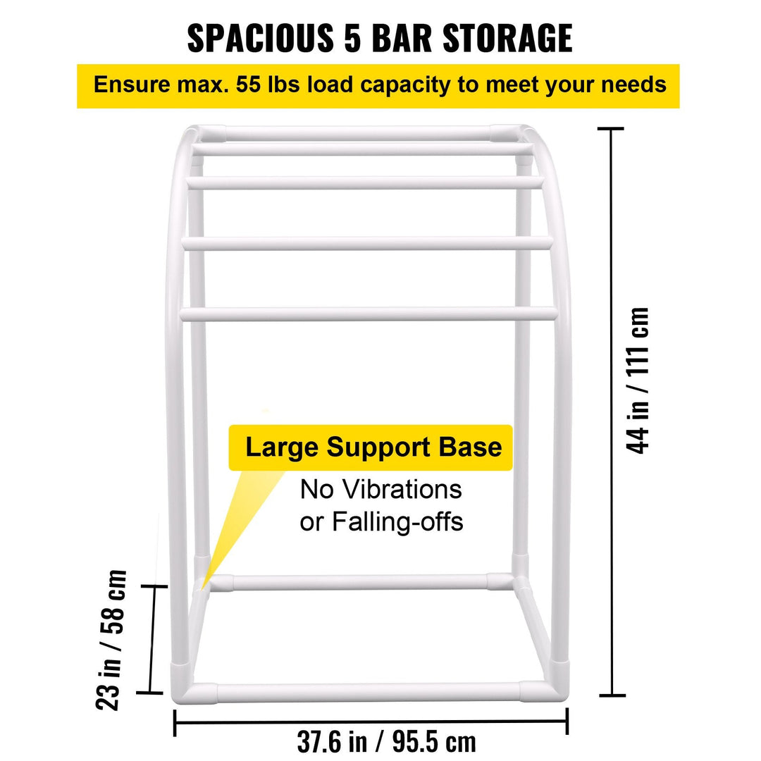 VEVOR Pool Towel Rack, 5 Bar, Milky, Freestanding Outdoor PVC Curved Poolside Storage Organizer, Include 8 Towel Clips, Mesh Bag, Hook, Also Stores Floats and Paddles, for Beach, Swimming Pool, Home-2