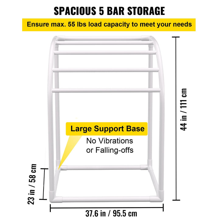 VEVOR Pool Towel Rack, 5 Bar, Milky, Freestanding Outdoor PVC Curved Poolside Storage Organizer, Include 8 Towel Clips, Mesh Bag, Hook, Also Stores Floats and Paddles, for Beach, Swimming Pool, Home-2