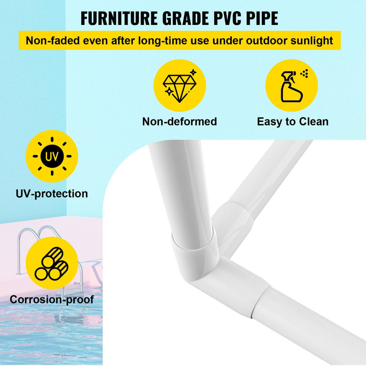 VEVOR Pool Towel Rack, 5 Bar, Milky, Freestanding Outdoor PVC Curved Poolside Storage Organizer, Include 8 Towel Clips, Mesh Bag, Hook, Also Stores Floats and Paddles, for Beach, Swimming Pool, Home-3