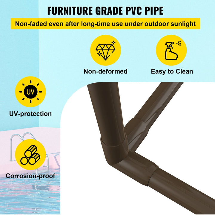 VEVOR Pool Towel Rack, 5 Bar, Brown, Freestanding Outdoor PVC Trapedozal Poolside Storage Organizer, Include 8 Towel Clips, Mesh Bag, Hook, Also Stores Floats and Paddles, for Beach, Swimming Pool-3
