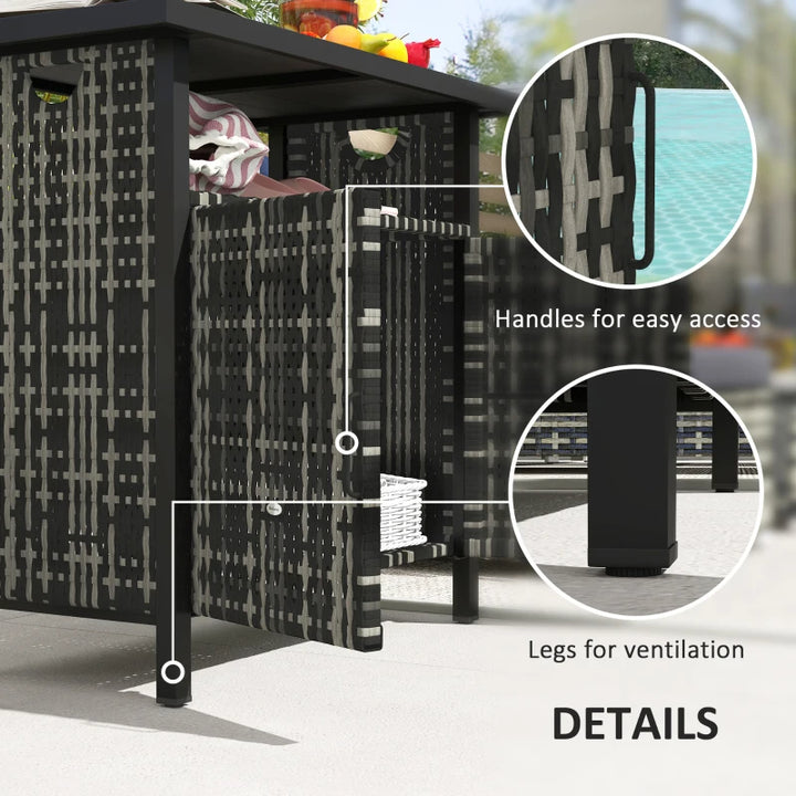 Outdoor Pool Towel Storage Cabinet | PE Rattan &amp; Steel | Mixed Gray