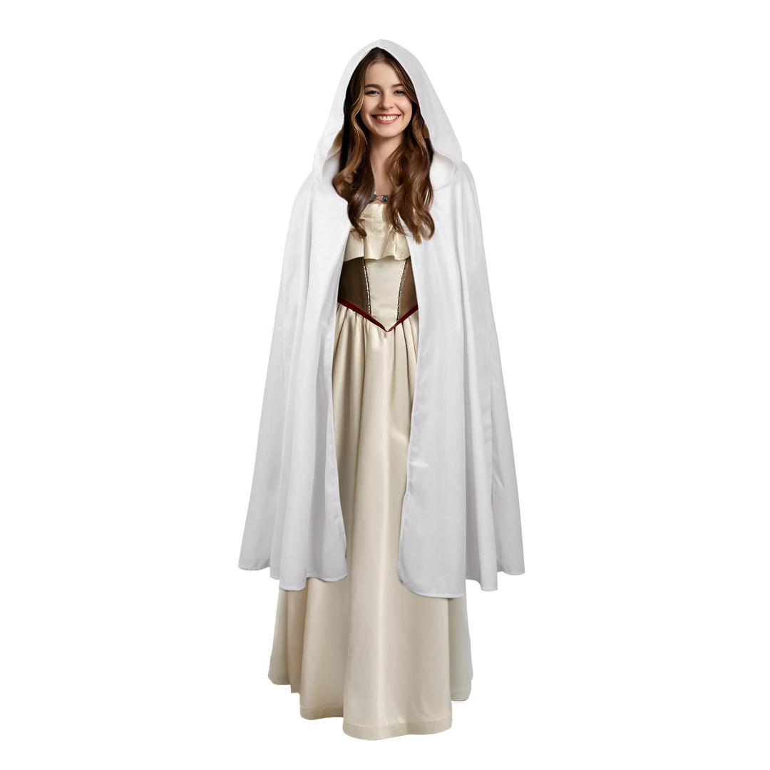 JPXH Hooded Cloak Middle Ages Renaissance Cloak Adult Men and Women Halloween Easter First Choice (white-1)