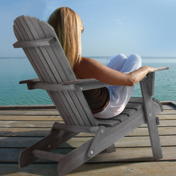 Adirondack Chair Set of 2 | Solid Wood | Folding | Gray | Outdoor Patio