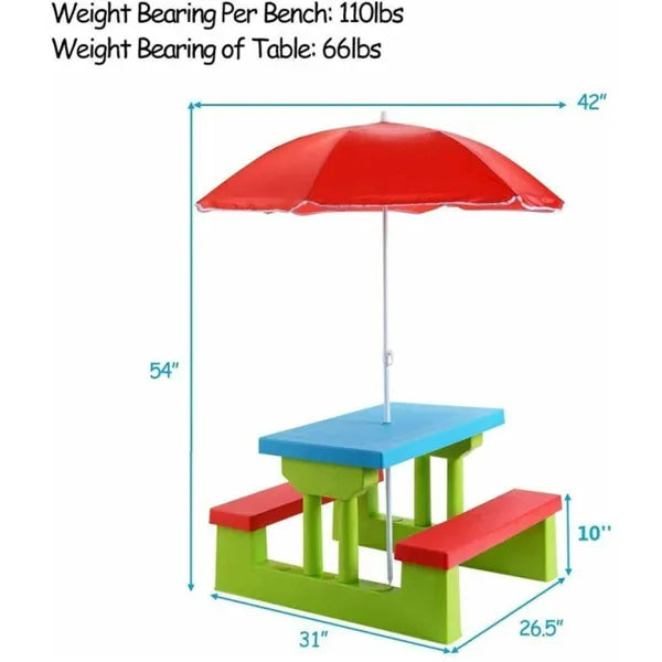 Kids Outdoor Picnic Table Set with UV Umbrella | Lightweight &amp; Portable