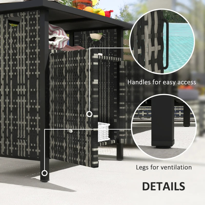 Outdoor Pool Towel Storage Cabinet | PE Rattan &amp; Steel | Mixed Gray