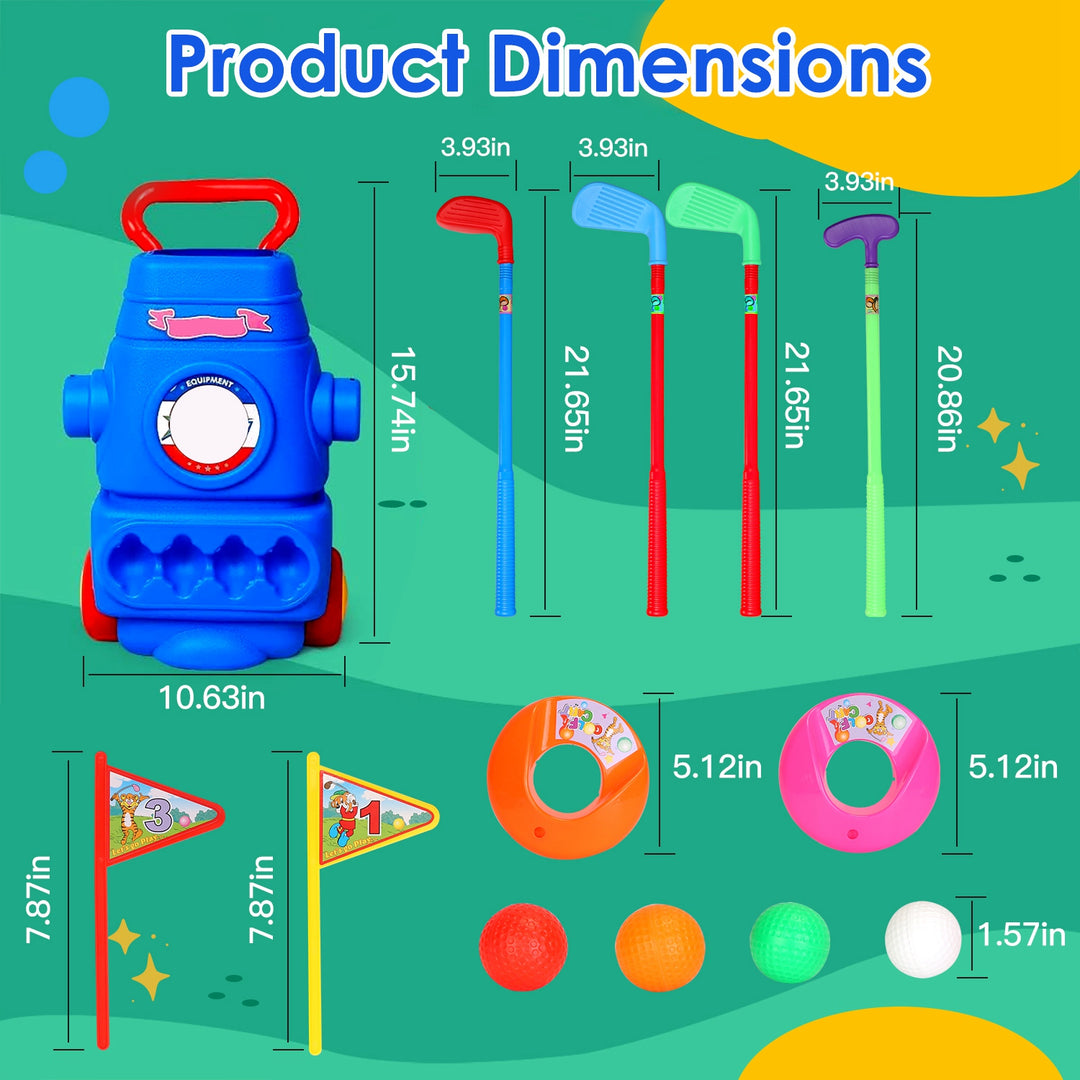 Toddler Golf Set with 4 Clubs, 4 Balls, Golf Cart, 2 Holes &amp; Flags | Kids Indoor &amp; Outdoor Golf Toy