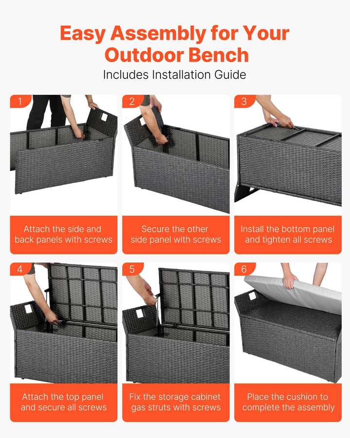 Outdoor Storage Bench with Cushion – 40-Gal PE Rattan Deck Box