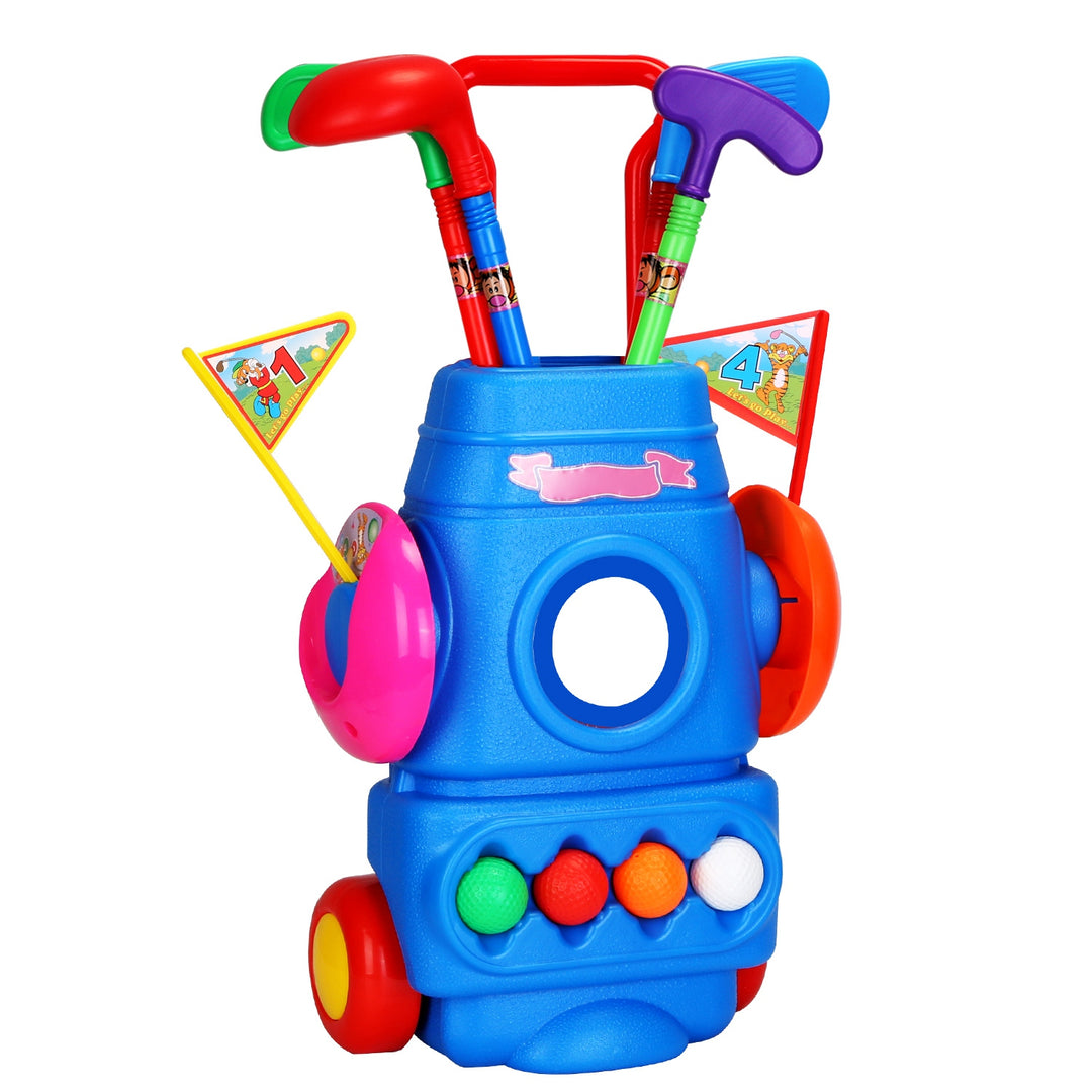 Toddler Golf Set with 4 Clubs, 4 Balls, Golf Cart, 2 Holes &amp; Flags | Kids Indoor &amp; Outdoor Golf Toy