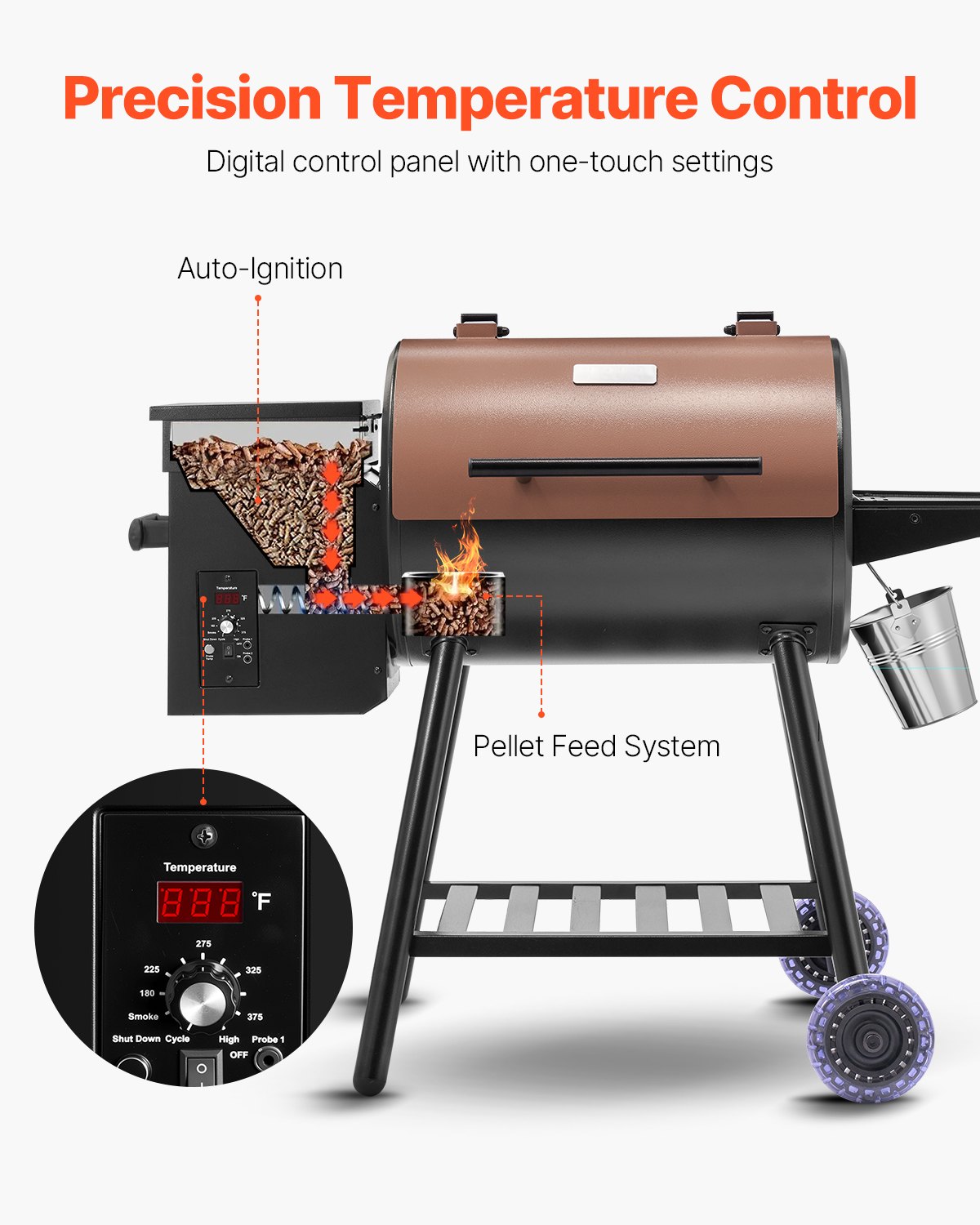 Wood Pellet Grill Smoker Outdoor Electric BBQ Grills 456 Sq.in Cook Area