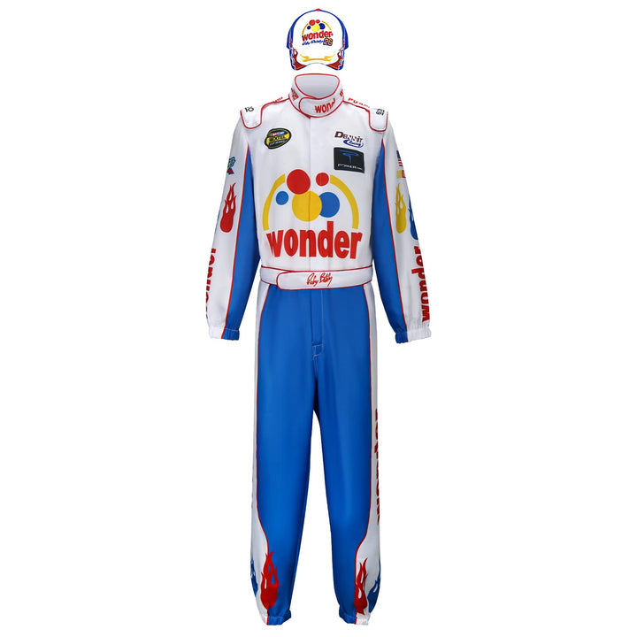 Adult Ricky Bobby Racing Costume Jumpsuit Cap Hat Full Suit Set Outfit Men Talladega Nights Halloween Cosplay Party Props (Adult Blue Large)