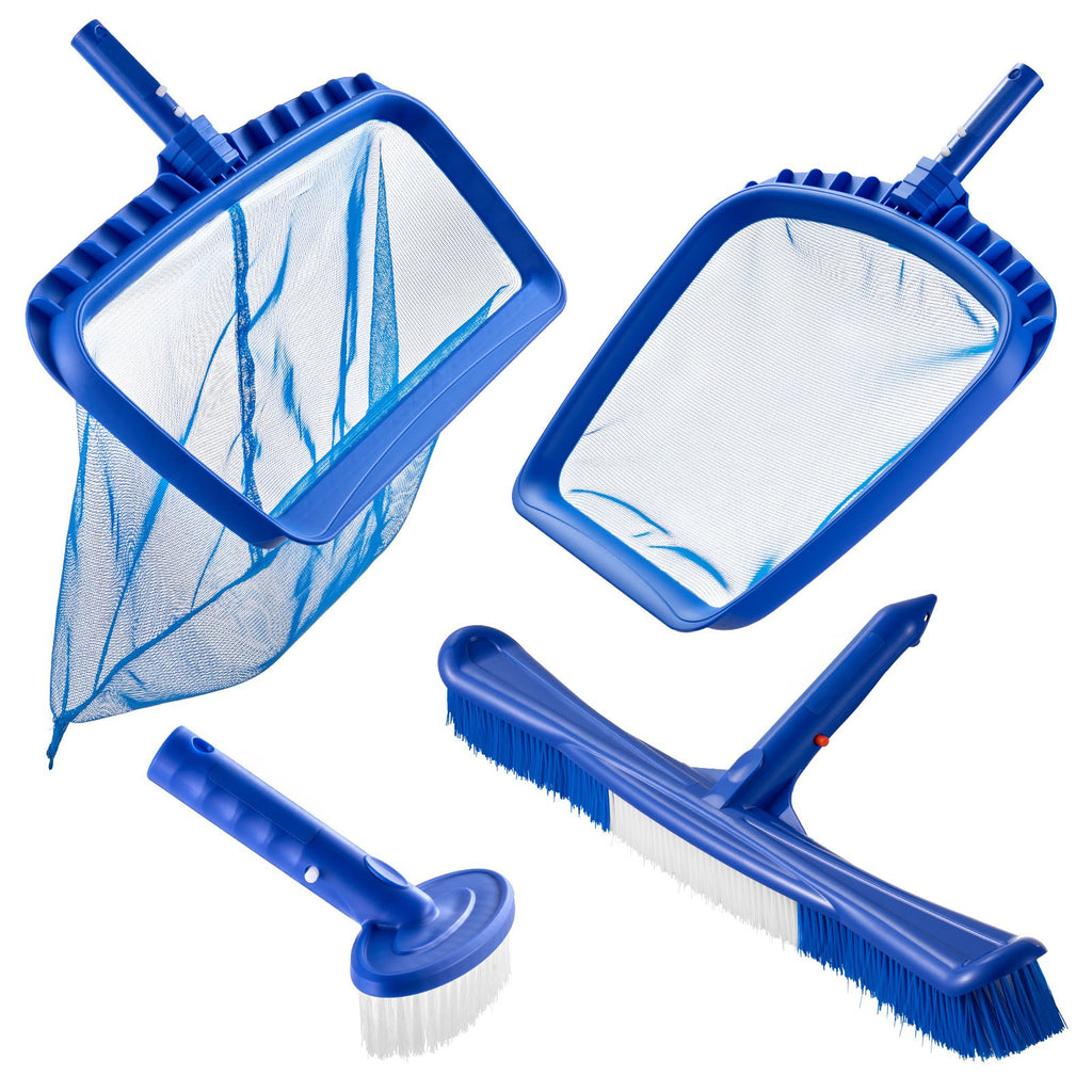 4-in-1 Pool Cleaning Kit | Deep Skimmer Net, Leaf Net & 2 Brush Heads
