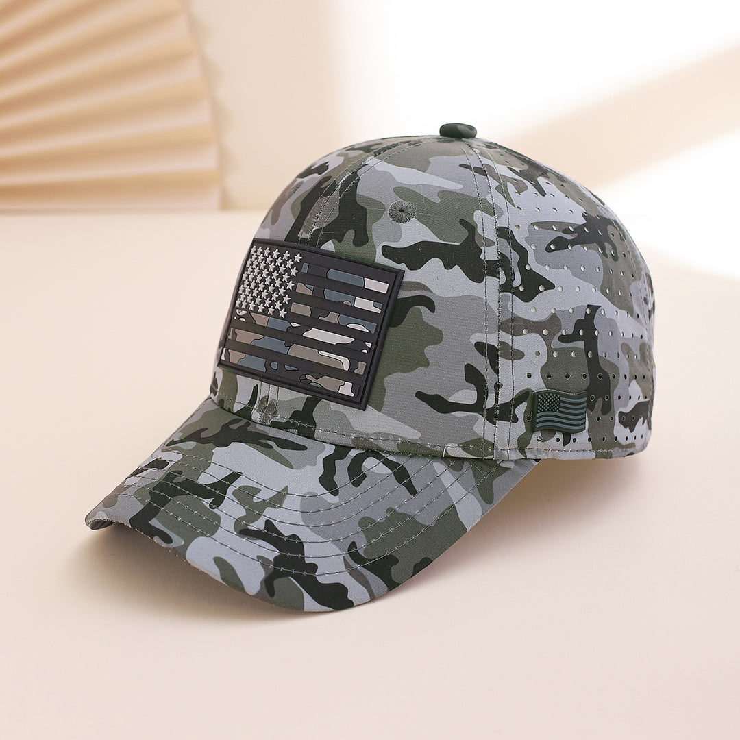 Cross-border Fashion Breathable Mesh Baseball Cap With Classic Contrasting Color National Flag Label And Curved Brim Baseball Cap. Suitable For Casual Outings And Versatile Wear.