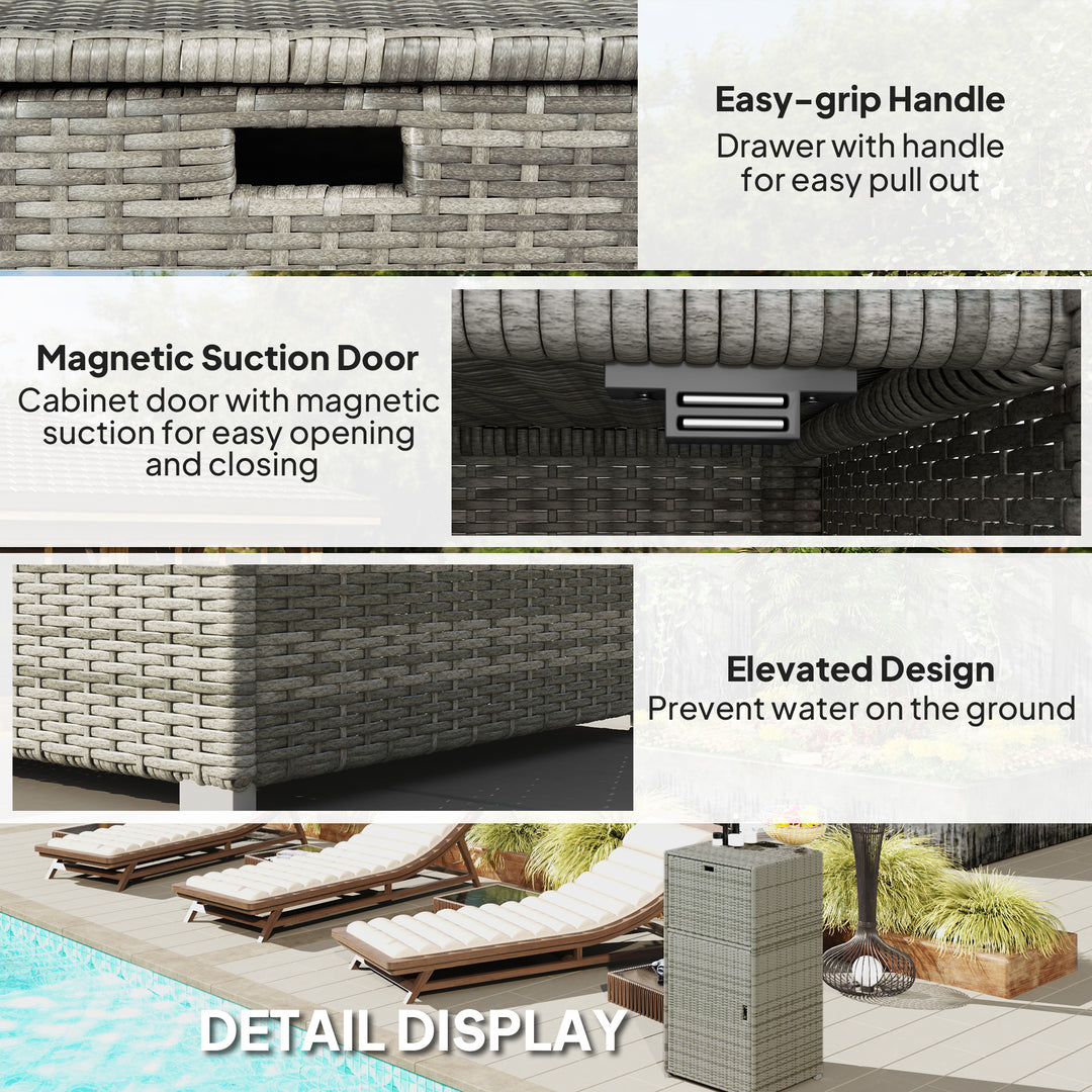 Outdoor Towel Rack for Pool w/ Drawer &amp; Cabinet, Gray